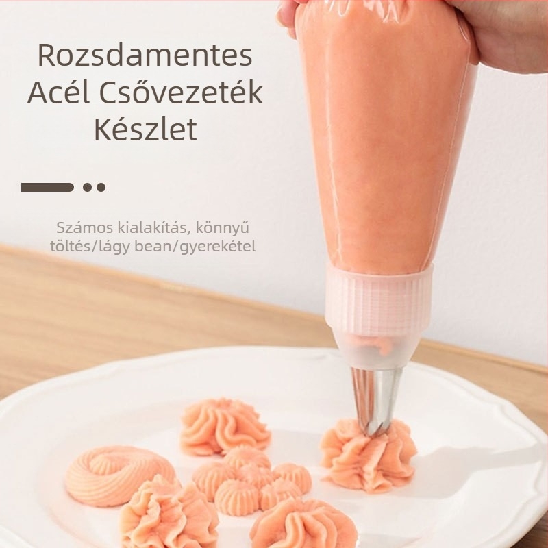 304 rozsdamentes acél díszítőcsövek készlet torták és sütemények díszítéséhez, díszítő tasakkal