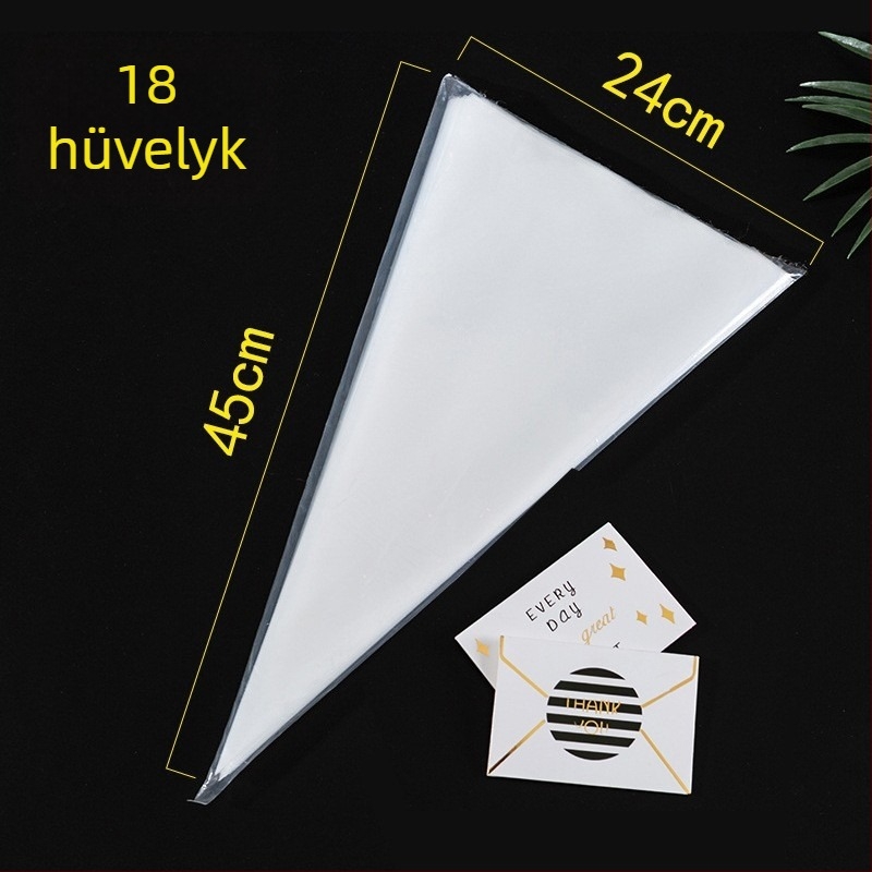 Egyszer használatos díszítő zsákok, magas nyomású, extrán nagy vastagságú, háromszög alakú, 50 darabos csomag