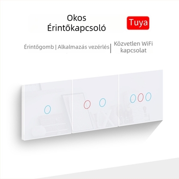 Okos WiFi kapcsoló otthonra – egy/Nullvezetékes bekötés, RF433 távirányító, Alexa időzítő, érintéses vezérlés (100-240V, 10A, 60 mm furatköz, tűzálló ABS)