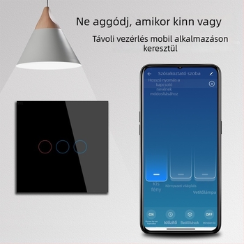 Okos WiFi kapcsoló otthonra – egy/Nullvezetékes bekötés, RF433 távirányító, Alexa időzítő, érintéses vezérlés (100-240V, 10A, 60 mm furatköz, tűzálló ABS)