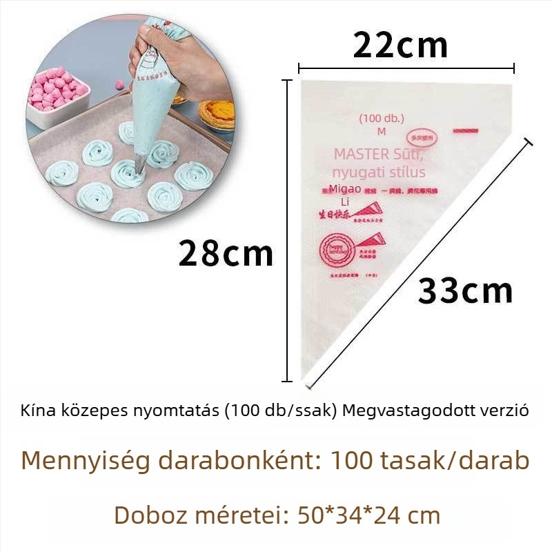 Díszítő tasak tortákhoz és krémekhez, PE anyagú, újrahasználható, csomag 100 db, modern minimalista stílus