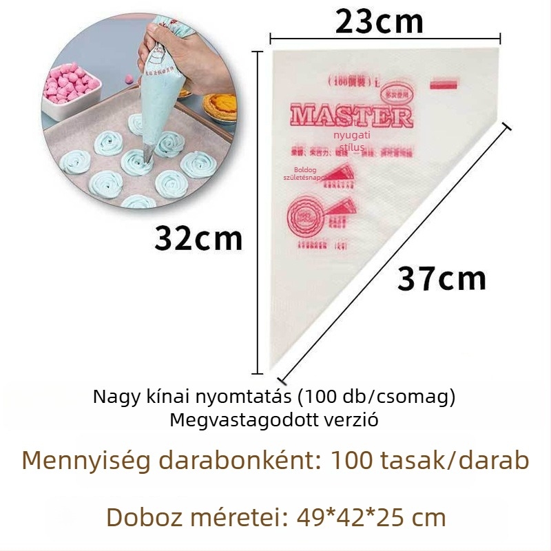 Díszítő tasak tortákhoz és krémekhez, PE anyagú, újrahasználható, csomag 100 db, modern minimalista stílus