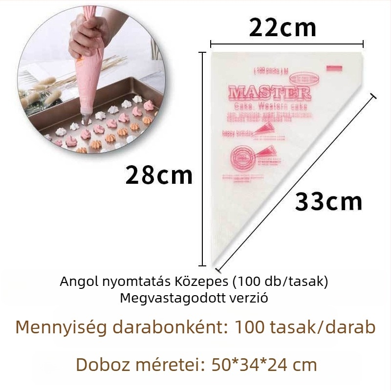 Díszítő tasak tortákhoz és krémekhez, PE anyagú, újrahasználható, csomag 100 db, modern minimalista stílus