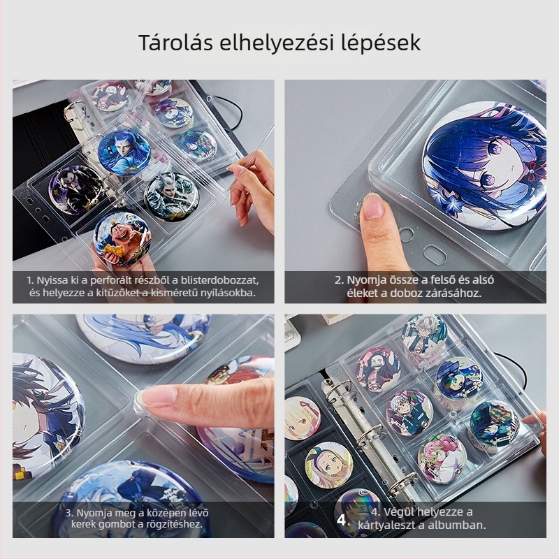 Akril asztali kiállítási binder jelvényekhez, átlátszó, porvédett, nagy kapacitás, PP borító, stílus cserélhető lapok, 1 belső oldal