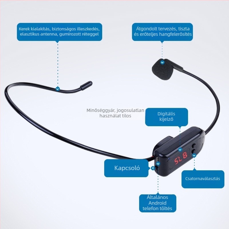 SBM200 Fejre szerelt vezeték nélküli mikrofon, állítható irányítással, Bluetooth 2.0, SNR ≥70 dB, beépített akkumulátor nélkül, konferenciákhoz