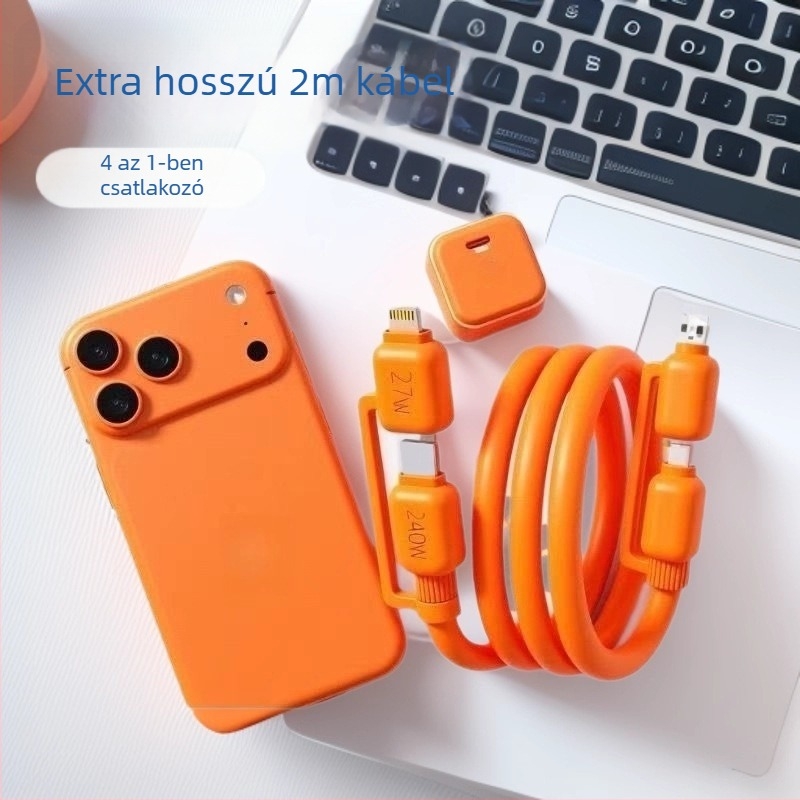 4 az 1-ben gyors töltésű adatkábel: Lightning, USB 3.0 és Type-C – 120W, QC-kompatibilis