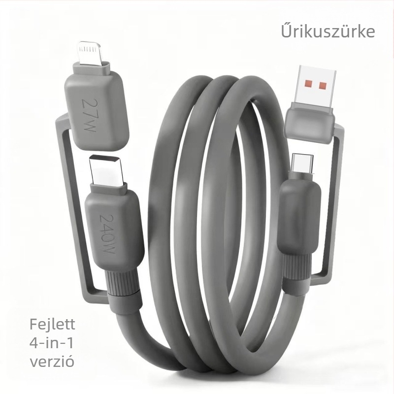 4 az 1-ben gyors töltésű adatkábel: Lightning, USB 3.0 és Type-C – 120W, QC-kompatibilis