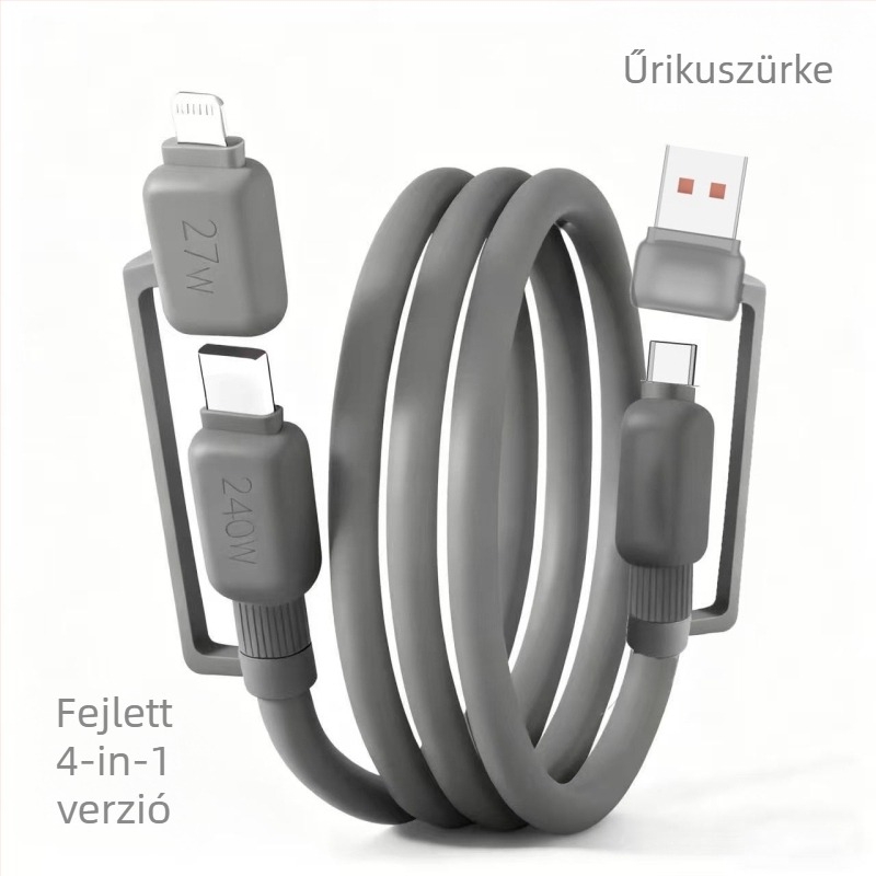 4 az 1-ben gyors töltésű adatkábel: Lightning, USB 3.0 és Type-C – 120W, QC-kompatibilis