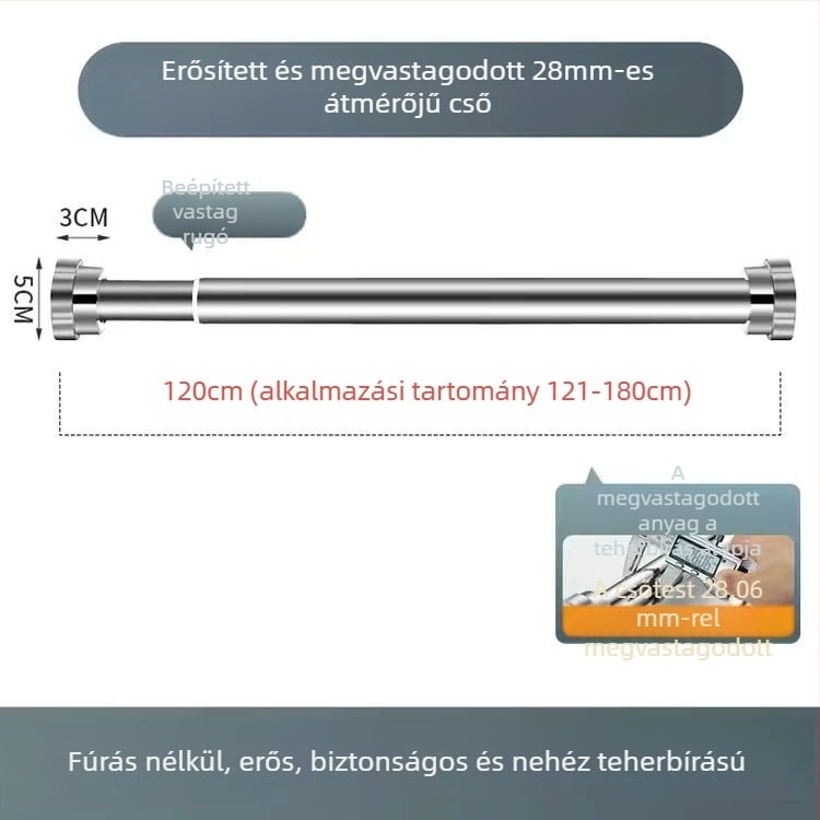 Rozsdamentes acél összecsukható ruhaszárító rúd — fúrás nélküli szerelés, erkélyre és fürdőszobába, alkalmas függönyrúdnak