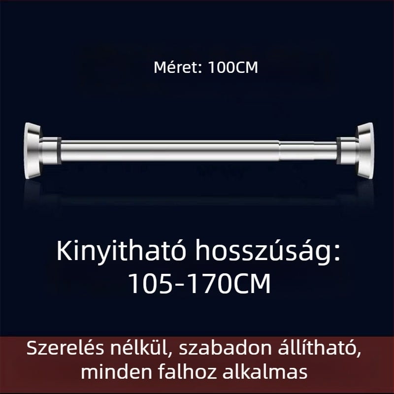 Rozsdamentes acél összecsukható ruhaszárító rúd — fúrás nélküli szerelés, erkélyre és fürdőszobába, alkalmas függönyrúdnak