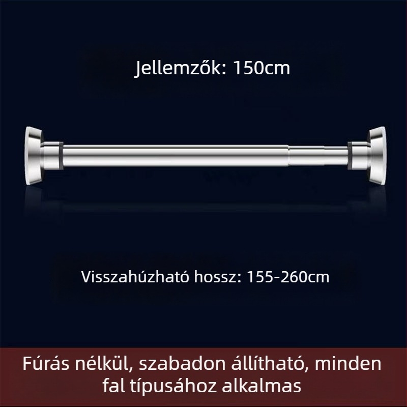 Rozsdamentes acél összecsukható ruhaszárító rúd — fúrás nélküli szerelés, erkélyre és fürdőszobába, alkalmas függönyrúdnak