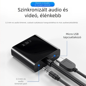 HDMI–ról VGA-ra átalakító hanggal és tápláló adapterkábellel, notebookokhoz és projektorokhoz