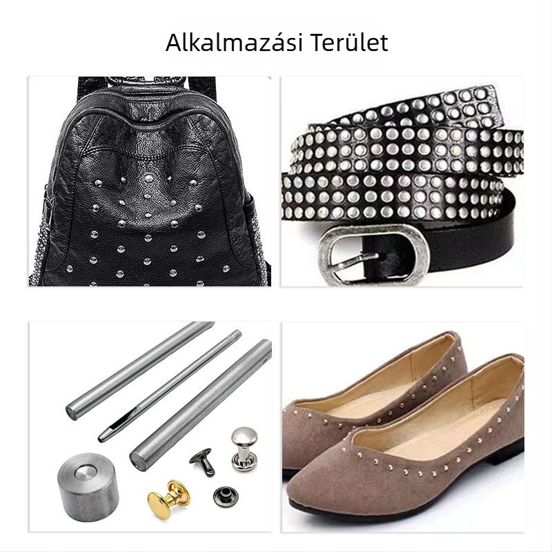 Kétoldalas szegecs-ütő eszköz, 3-darabos DIY készlet táskákhoz, cipőkhöz és kalapokhoz — vas, elektroplating, kör alakú mintázat, személyre szabható képekkel és mintákkal