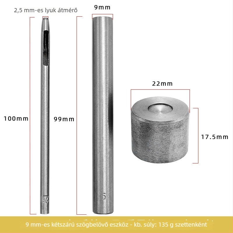 Kétoldalas szegecs-ütő eszköz, 3-darabos DIY készlet táskákhoz, cipőkhöz és kalapokhoz — vas, elektroplating, kör alakú mintázat, személyre szabható képekkel és mintákkal