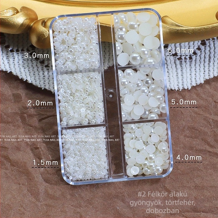 Gyöngyös körömdekorációk, 3D kialakítás, félköríves alap, japán stílusú manikűrsorozat