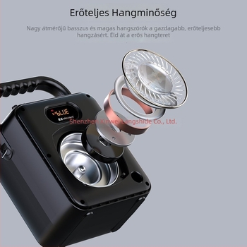 S18 hordozható hangszóró, fém és műanyag felépítés, modell S18