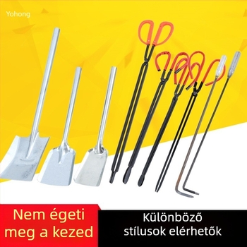 Xiangsu szénkályha szerszámkészlet — tűkampó, tűfogó, szénlapát, grillszén klipek; négyzetes alakú, univerzális stílus