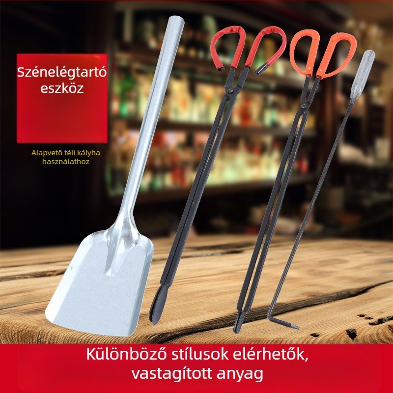 Xiangsu szénkályha szerszámkészlet — tűkampó, tűfogó, szénlapát, grillszén klipek; négyzetes alakú, univerzális stílus