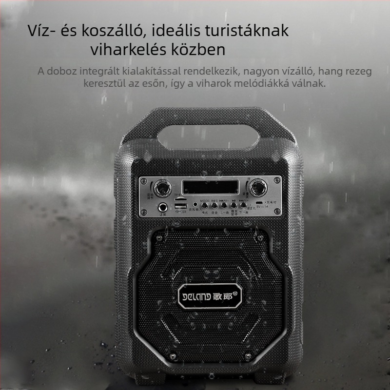 Kültéri hordozható hangfal négyzetes tánchoz: Bluetooth 5.0, IPX2 vízálló, 15W kimenet, beépített 2000–4000mAh akkumulátor, 15 m működési távolság