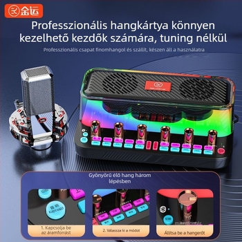 Beépített hangkártya és hangszóró mobilokra és számítógépekre, Bluetooth 5.3, 2 csatorna, 100 Hz–20 kHz, SNR ≥95 dB, 10 W.