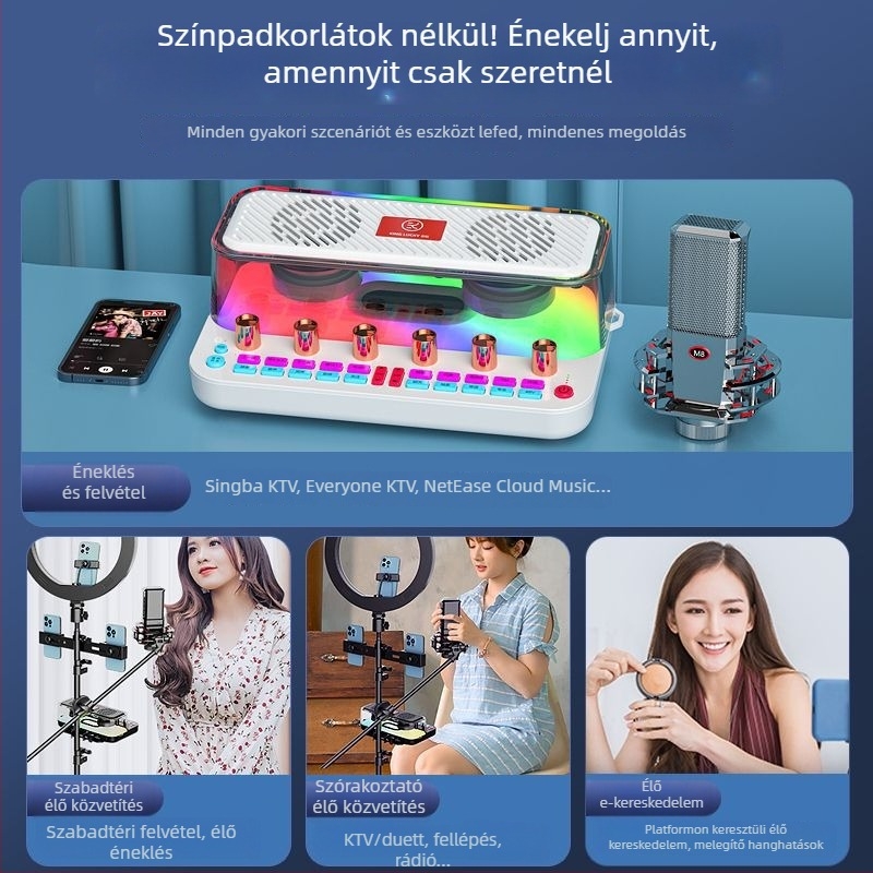 Beépített hangkártya és hangszóró mobilokra és számítógépekre, Bluetooth 5.3, 2 csatorna, 100 Hz–20 kHz, SNR ≥95 dB, 10 W.