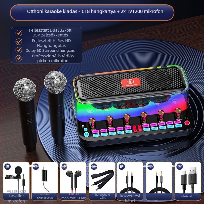 Beépített hangkártya és hangszóró mobilokra és számítógépekre, Bluetooth 5.3, 2 csatorna, 100 Hz–20 kHz, SNR ≥95 dB, 10 W.