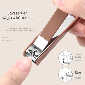 Manikűr eszközök készlet anti-szórás funkcióval, sík ferde élű pengékkel és hordozható tokkal; kivitel: üveg, rozsdamentes acél és szénacél; nettó tömeg 144 g