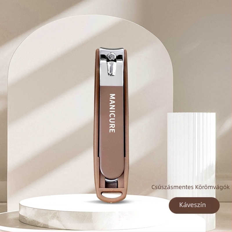 Manikűr eszközök készlet anti-szórás funkcióval, sík ferde élű pengékkel és hordozható tokkal; kivitel: üveg, rozsdamentes acél és szénacél; nettó tömeg 144 g