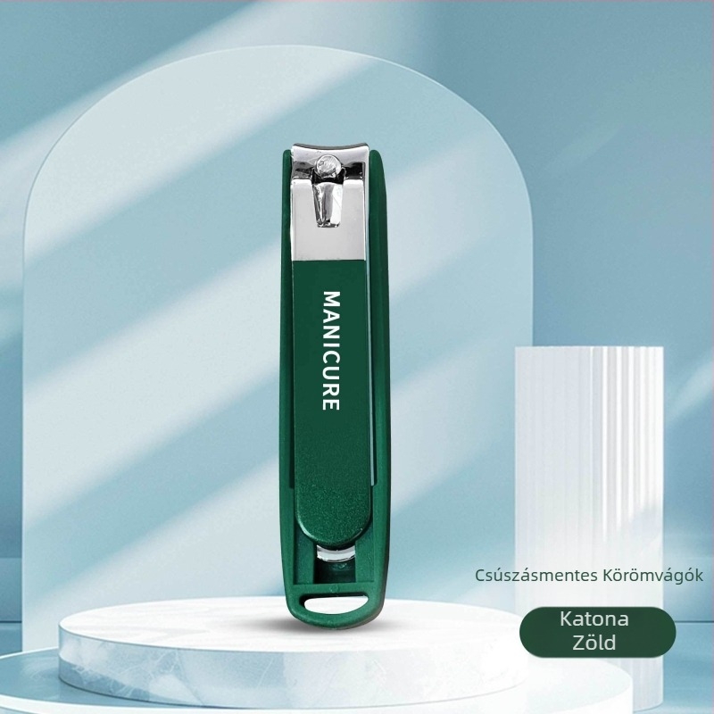 Manikűr eszközök készlet anti-szórás funkcióval, sík ferde élű pengékkel és hordozható tokkal; kivitel: üveg, rozsdamentes acél és szénacél; nettó tömeg 144 g