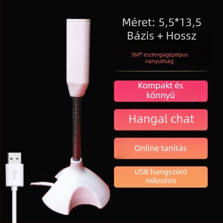 USB kondenzátoros mikrofon számítógéphez – 3,5 mm bemenet, frekvenciatartomány 20 Hz–20 kHz, SNR ≥100 dB