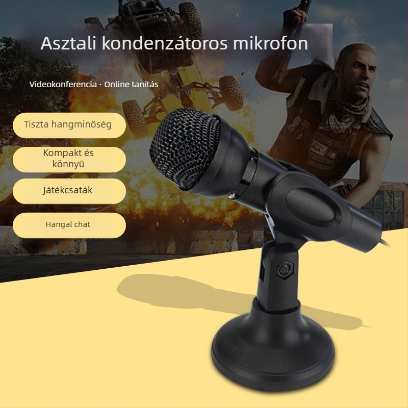 USB kondenzátoros mikrofon számítógéphez – 3,5 mm bemenet, frekvenciatartomány 20 Hz–20 kHz, SNR ≥100 dB