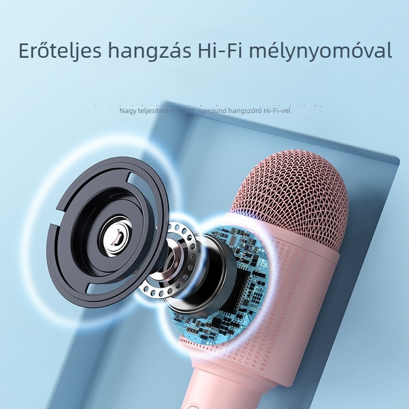 Beépített mikrofonnal rendelkező vezeték nélküli Bluetooth mikrofon; Bluetooth 5.0, beépített 800–1000 mAh akkumulátor, üzemidő 3–6 óra, frekvenciatartomány 100 Hz–20 kHz, otthonra, számítógépre és színpadra