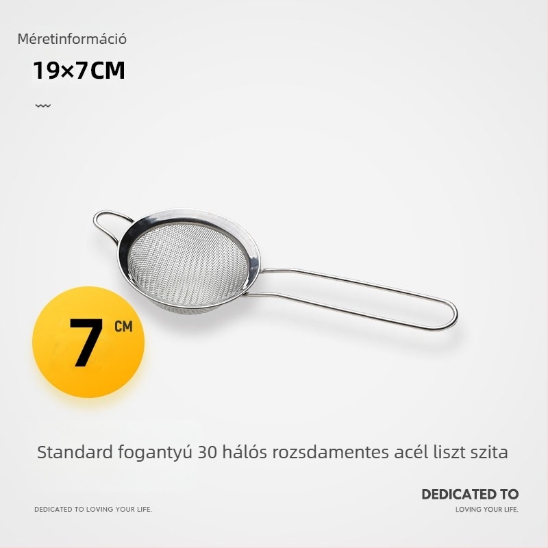 Kézi lisztszitó rozsdamentes acélból (304), ultrafin háló, konyhai eszköz