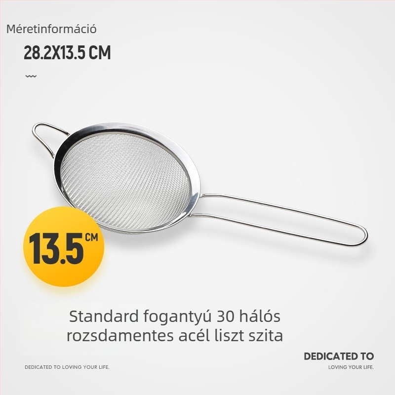 Kézi lisztszitó rozsdamentes acélból (304), ultrafin háló, konyhai eszköz