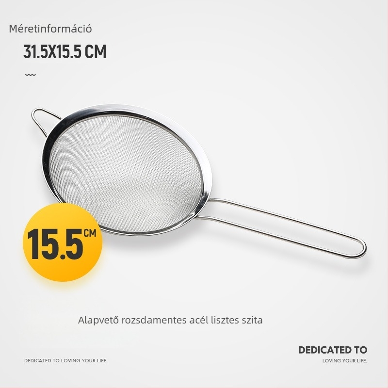 Kézi lisztszitó rozsdamentes acélból (304), ultrafin háló, konyhai eszköz