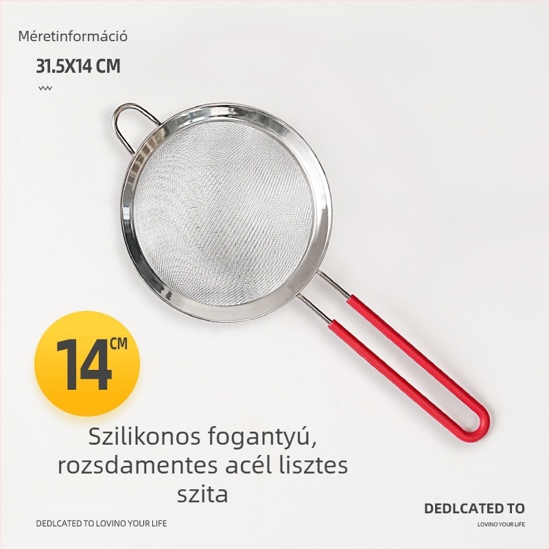 Kézi lisztszitó rozsdamentes acélból (304), ultrafin háló, konyhai eszköz