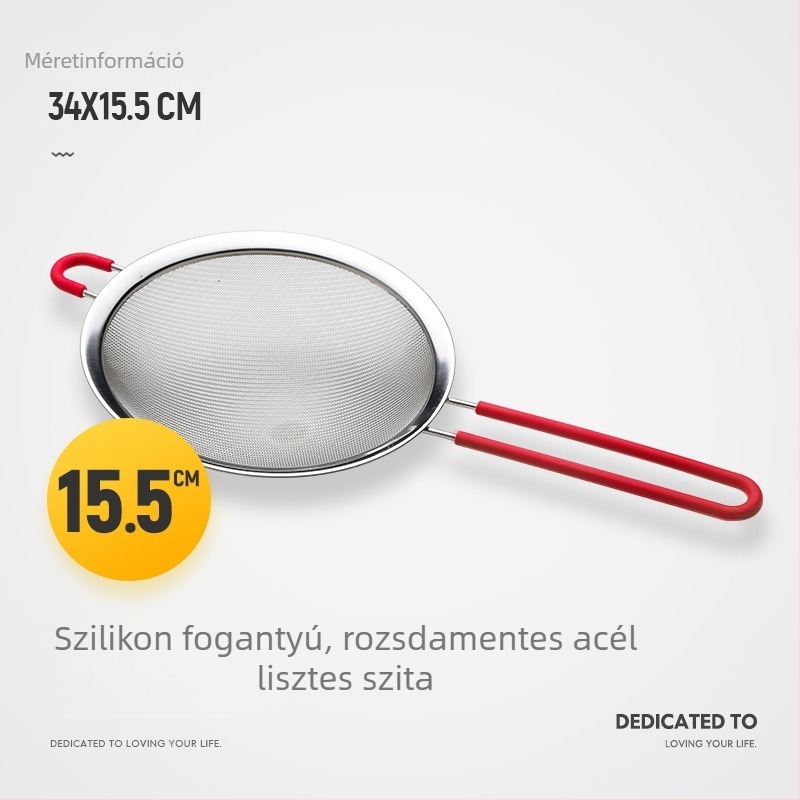Kézi lisztszitó rozsdamentes acélból (304), ultrafin háló, konyhai eszköz
