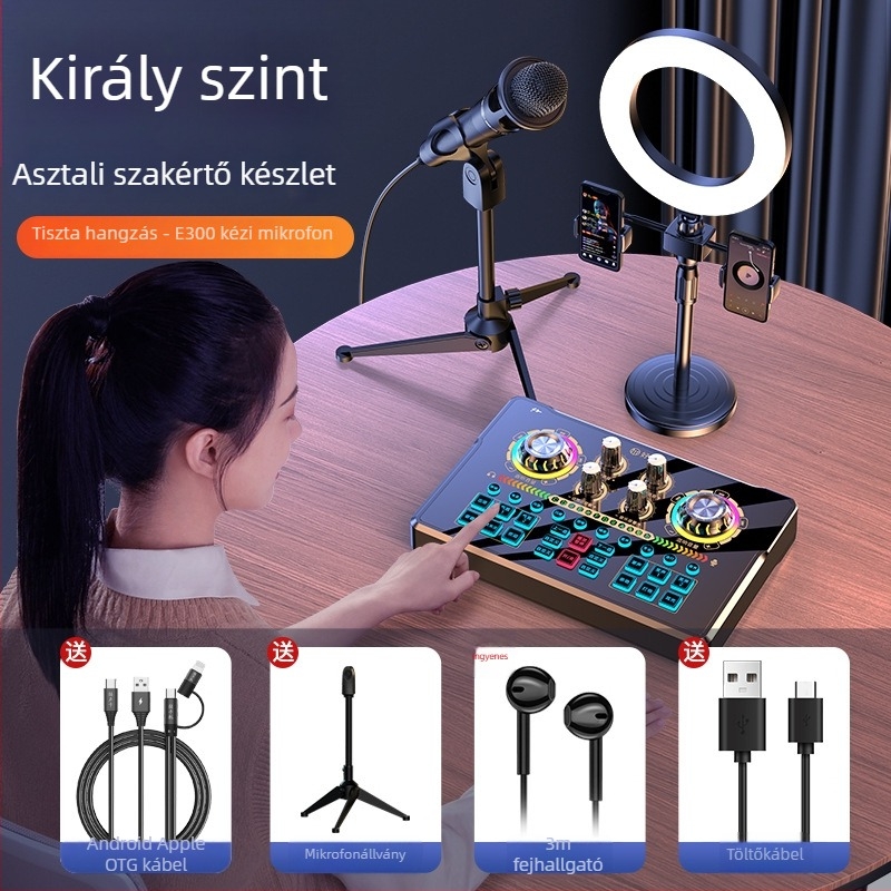 NX6 Élő közvetítéshez hangkártya készlet kardioid mikrofonnal, 2 csatornás, SNR ≥70 dB, akkumulátor nélküli, vezeték nélküli támogatás