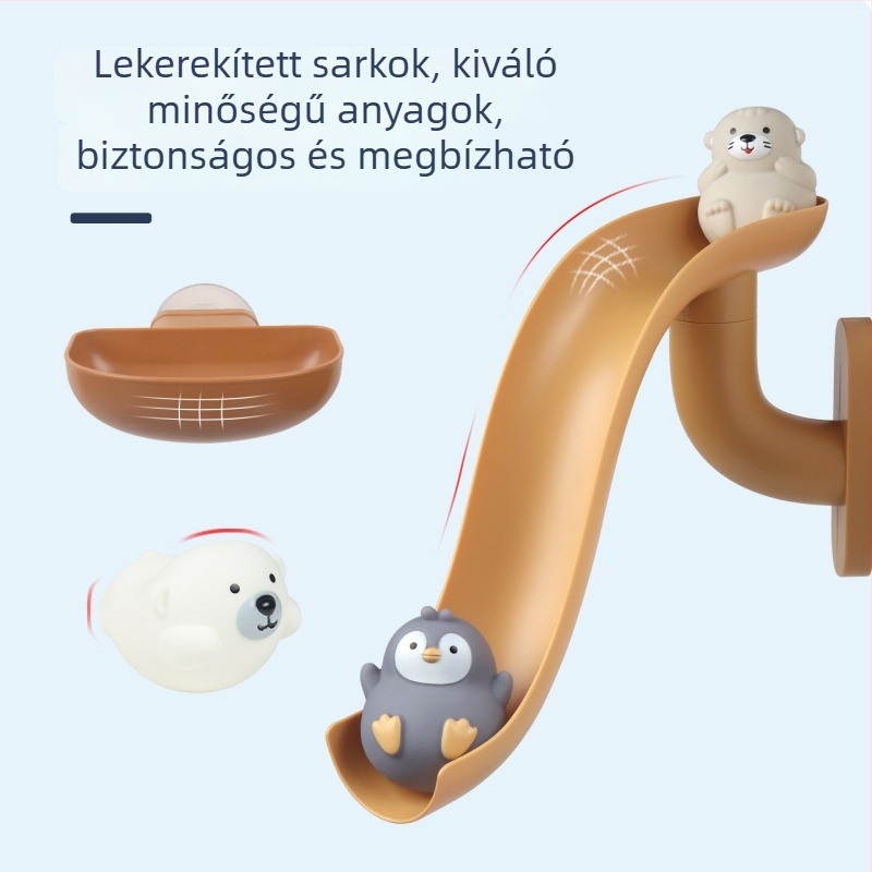 Pingvin fürdőjáték vízpályával és vízkerékkel babáknak 0–3 évesek számára