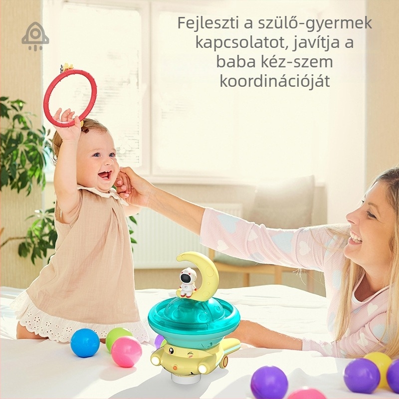 ABS anyagú amfíbiai vízijáték, bolygó alakú, vízsugár és elektromos hang- és fényhatásokkal, 0–3 éves babáknak
