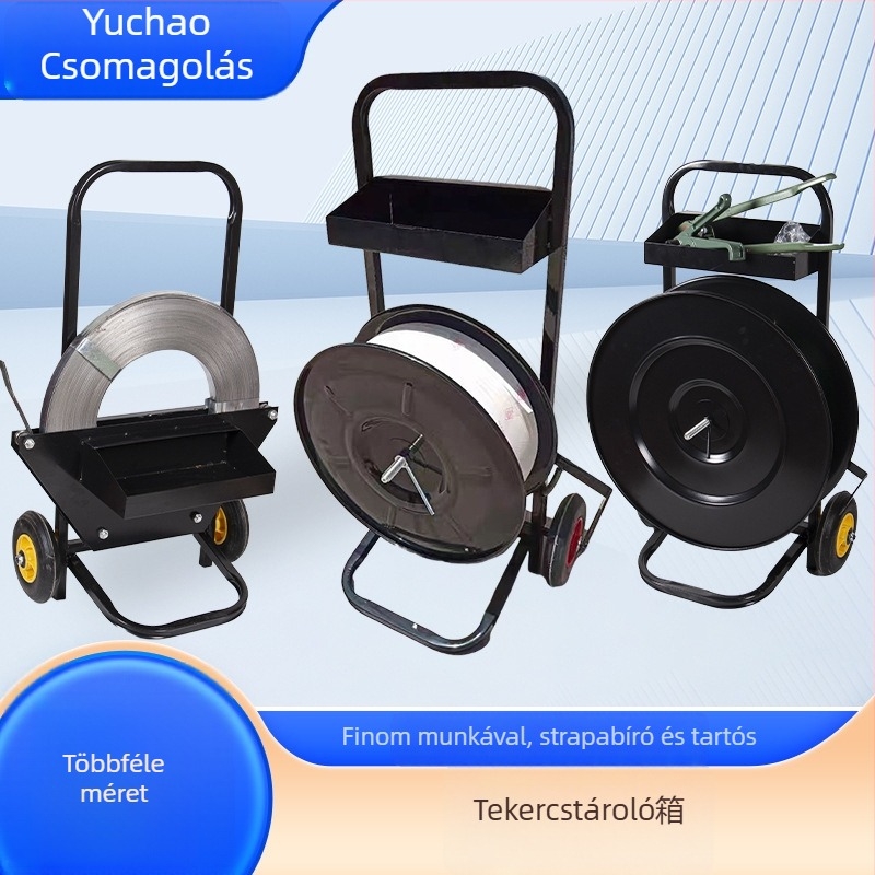 PET anyagú rögzítőszalag, csomagoló rostos szalag adagolóval, egy tekercs 20 kg