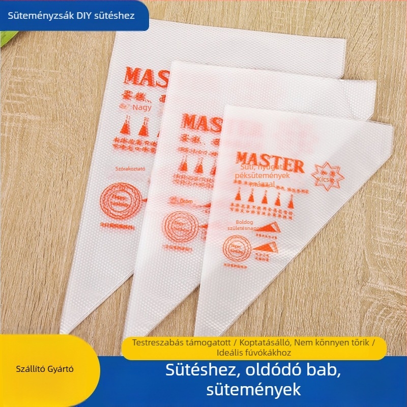 Díszítő krémzsák – vastagított egyszer használatos krémszák süteményekhez és sütikhez, PE anyag, 100 db/csomag, sütőeszközök, Zhili Packaging