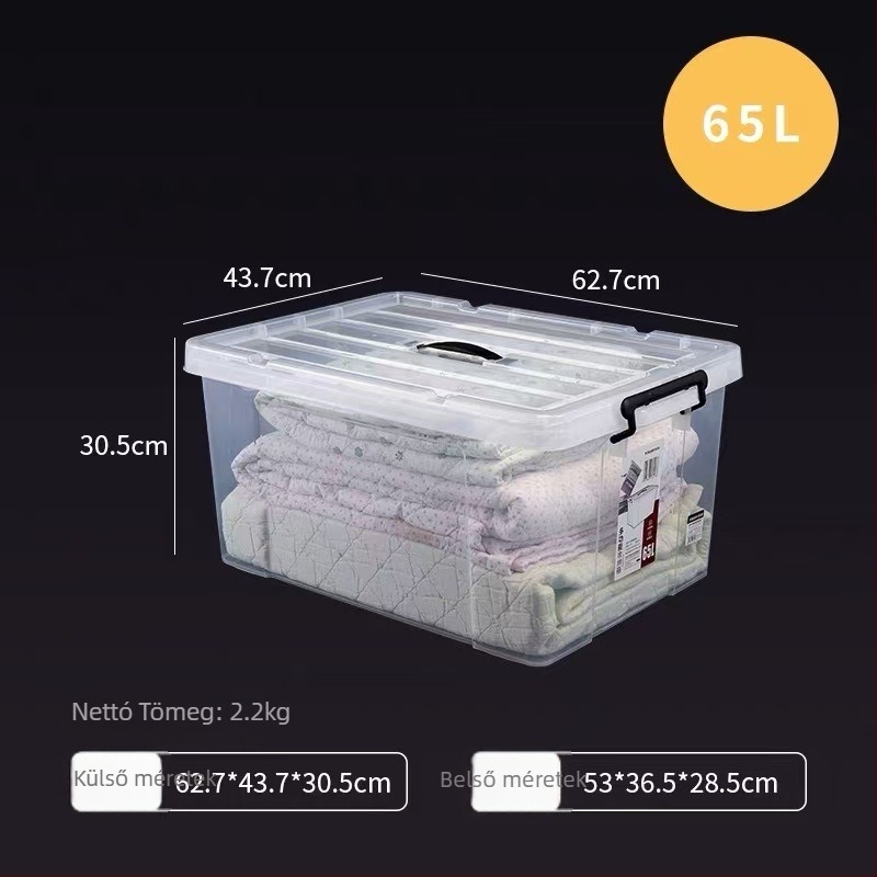 Átlátszó tároló doboz fedővel - PP műanyag szervező, hálószoba tárolásához, 20-30 L kapacitás, könnyen hordozható