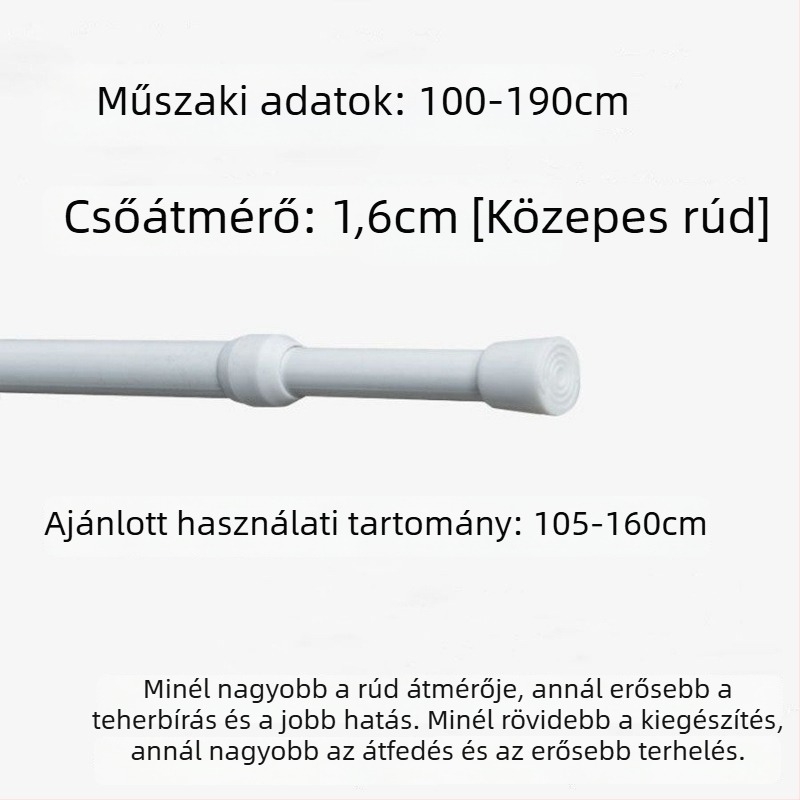 Vasból készült teleszkópos függönyrúd – fúrás nélkül, állítható, többfunkciós ablakhoz, ruhásszekrényhez, ajtóhoz, erkélyhez, fürdőszobához