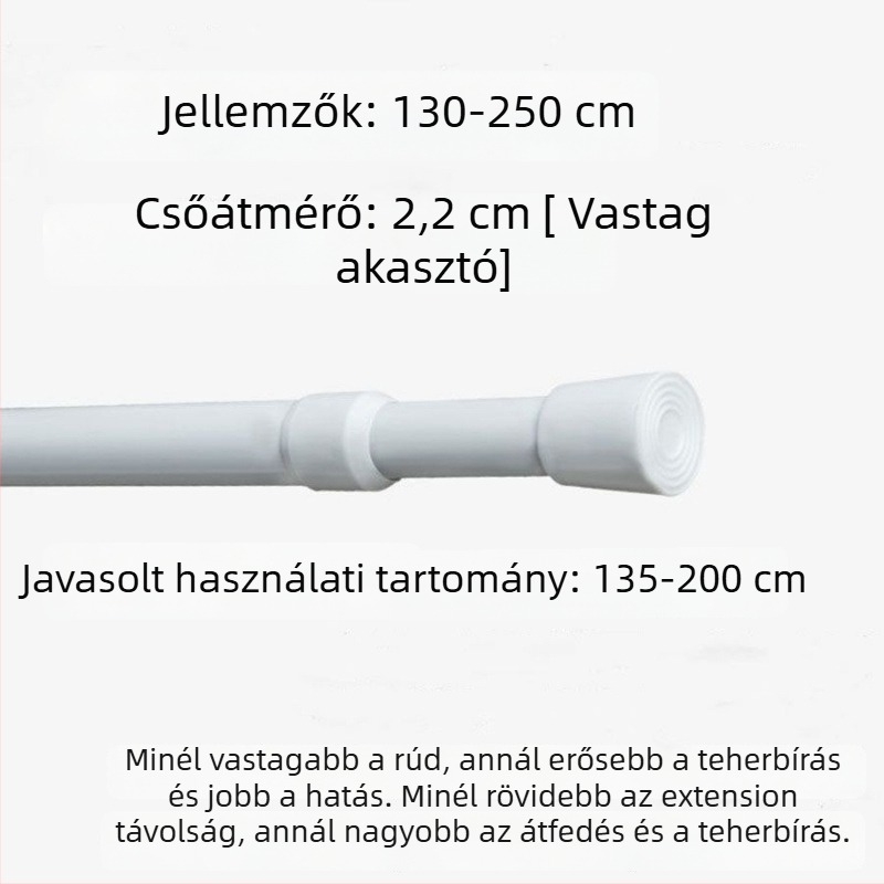 Vasból készült teleszkópos függönyrúd – fúrás nélkül, állítható, többfunkciós ablakhoz, ruhásszekrényhez, ajtóhoz, erkélyhez, fürdőszobához
