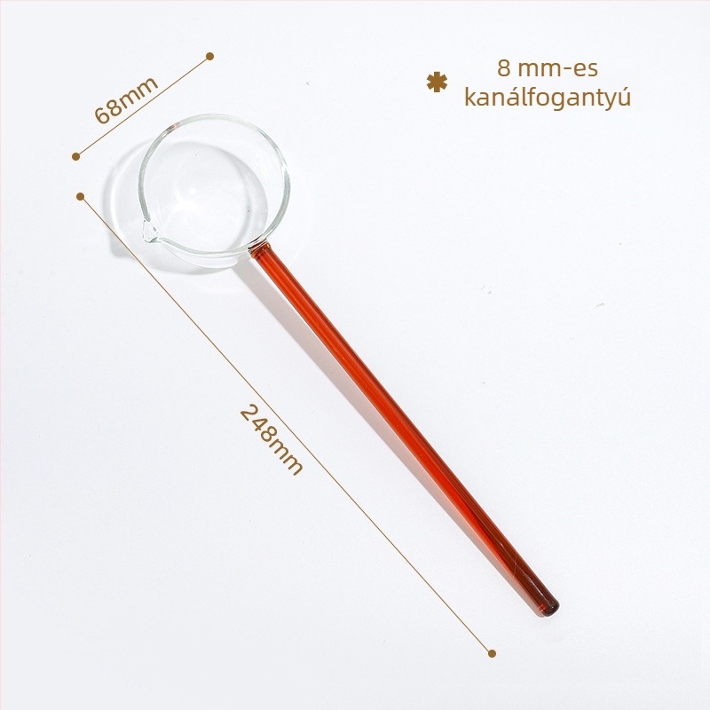 Üvegből készült hosszú nyelű kanál hegyes véggel – hőálló konyhai kanál főzéshez, kását és ízesítéshez