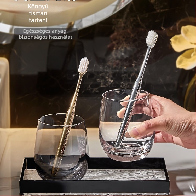 Üvegből készült szájöblítő pohár és fogkefés pohár, páros készlet, elegáns luxus megjelenés, otthoni és szállodai használatra