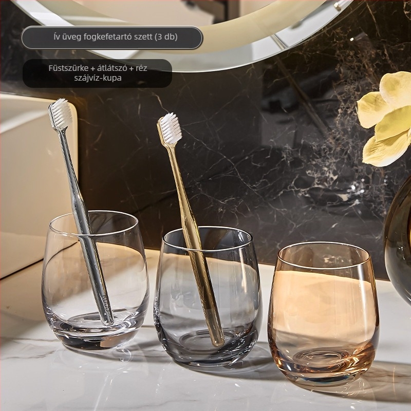 Üvegből készült szájöblítő pohár és fogkefés pohár, páros készlet, elegáns luxus megjelenés, otthoni és szállodai használatra