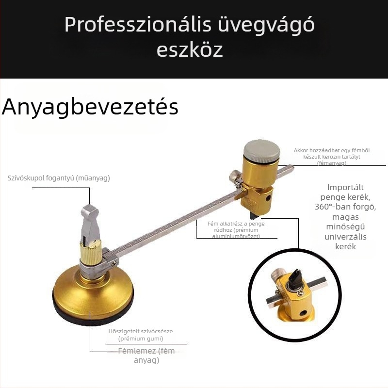 Ipari minőségű üveg körző kés, márka Minton, modell: üveg körző kés, vágási vastagság: 1-20, alkalmazási terület: üveg vágás