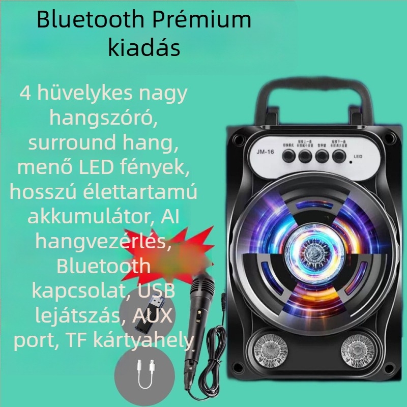 Karaoke Bluetooth hangszóró mikrofonnal, 8 000 dal, IPX7 vízálló, frekvencia-válasz 100 Hz–20 kHz, SNR ≥70 dB, akkumulátor nélkül, kültéri használatra